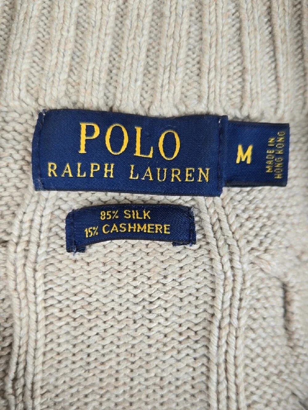 Vintage Polo Ralph Lauren Silk Cashmere Cable Knit Fisherman's Sweater Button